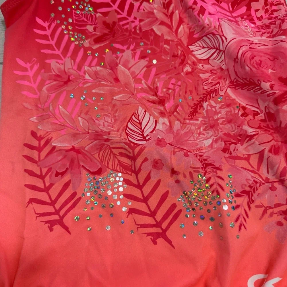 GK Flowers In The Wild Workout Leotard with scrunchie‎ adult medium NEW